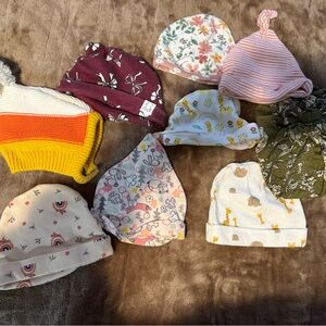 Colorful Kids Beanie Set Girls 0-6Month Beanies set of 9